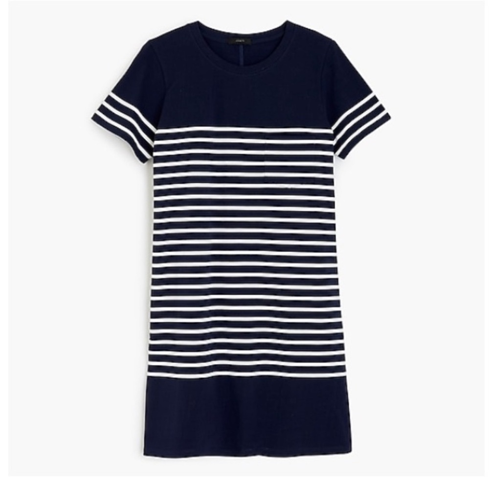 J. Crew Navy and White Nautical Striped 100% Cotton T Shirt Dress size Medium - Picture 2 of 10